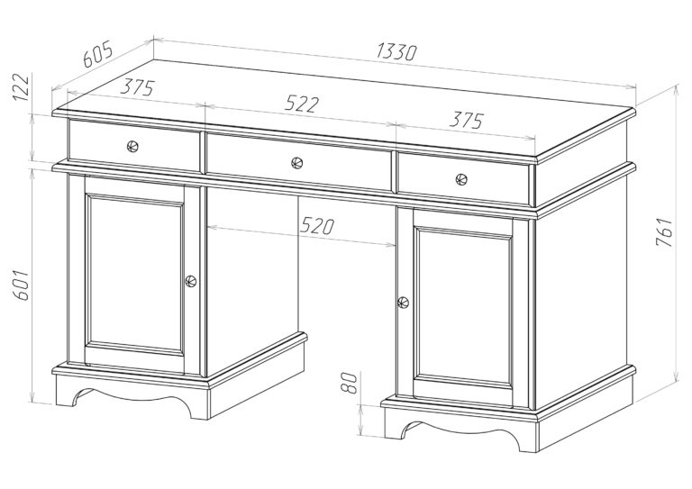 Чертеж письменного стола с размерами